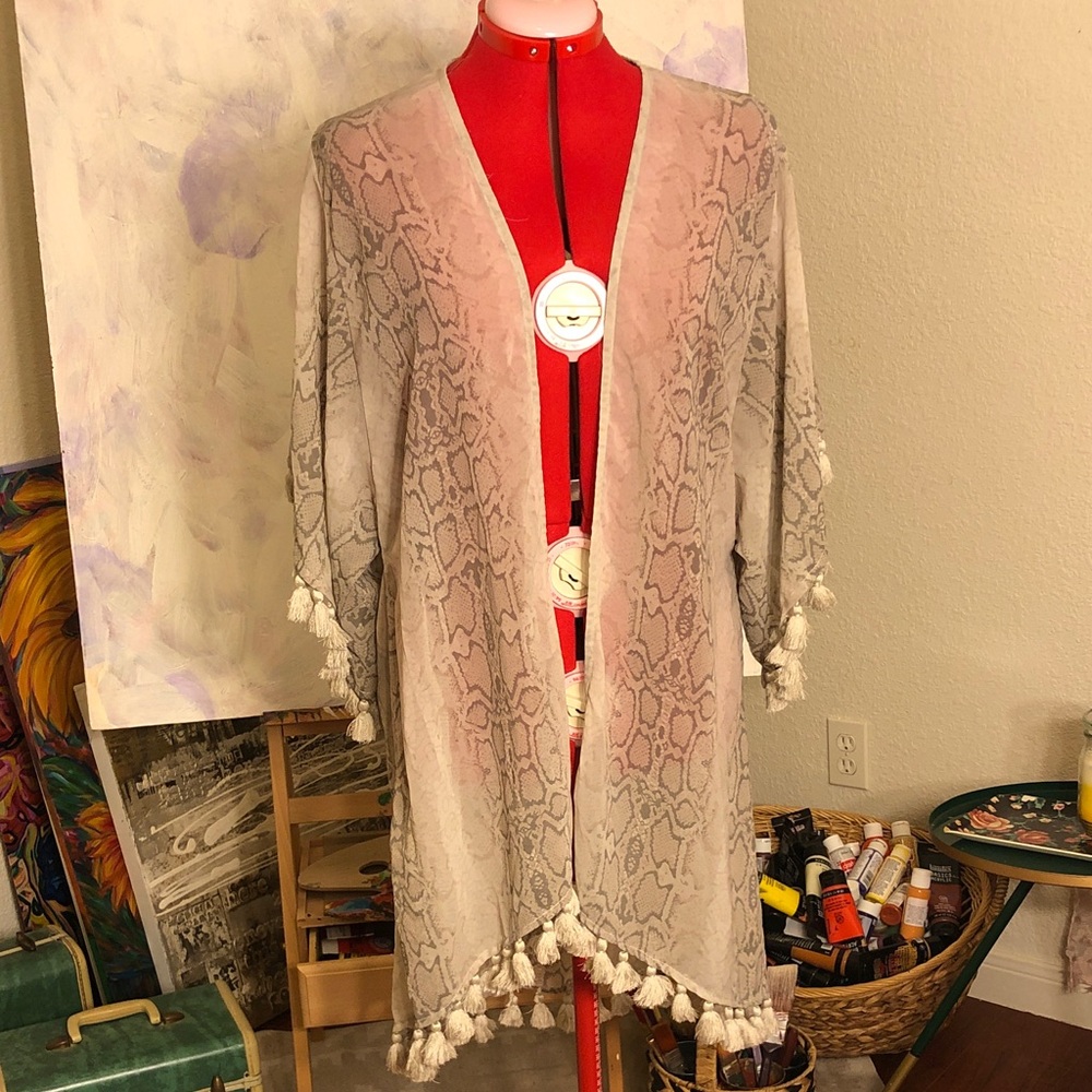 Judith March Santa Fe style embroidery with tassels sheer duster/poolside robe - Picture 3 of 11